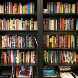 A stately, organized bookshelf